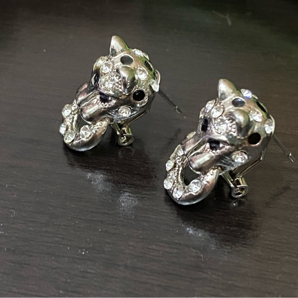 Unsigned Silver-tone Double Panther Leopard Articulated Necklace Earrings Set - Picture 8 of 16